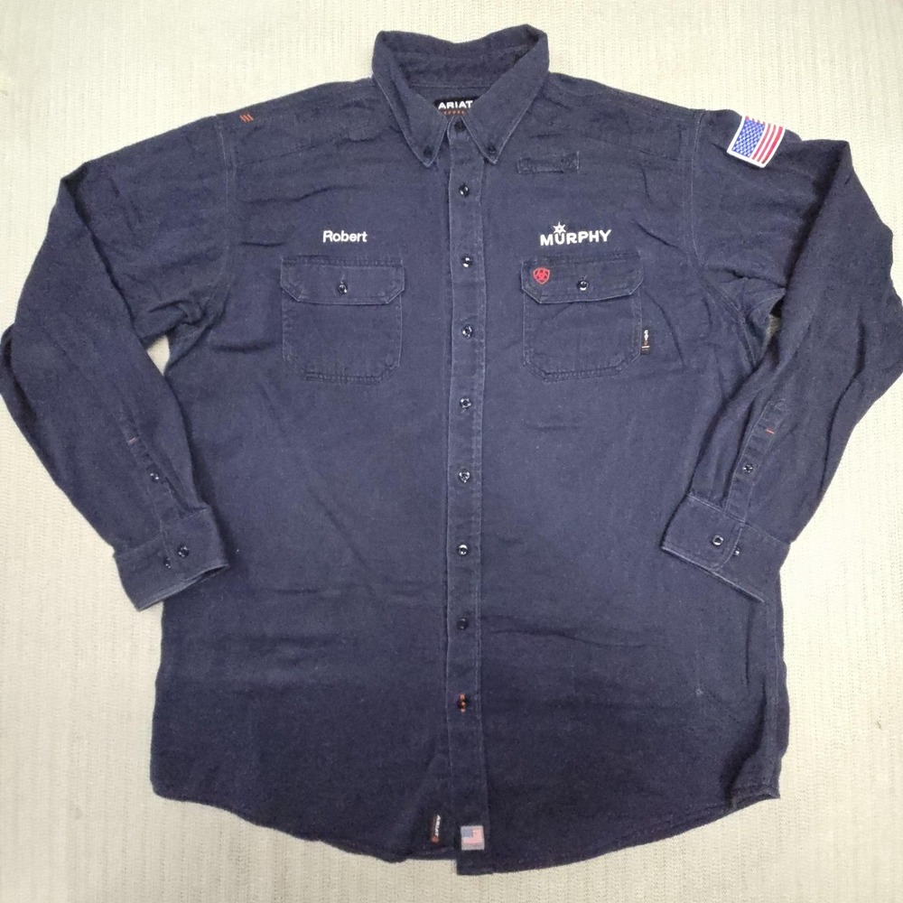 Ariat FR Work Shirt Mens 2XLT Blue Navy Flame Resistant Long Sleeve Button Up